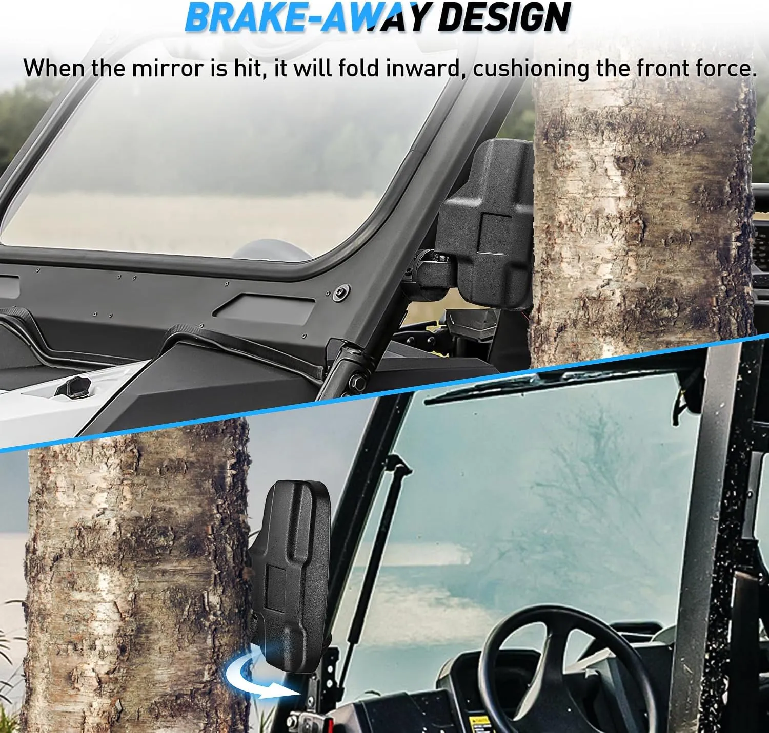 UTV Side Mirrors Universal Fit For 1.6in to 2in Roll Cages