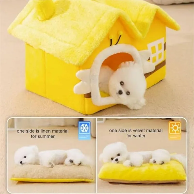 Yellow Bee House Shaped Pet Bed