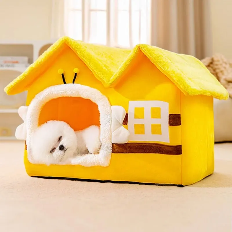 Yellow Bee House Shaped Pet Bed