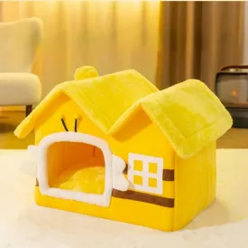 Yellow Bee House Shaped Pet Bed