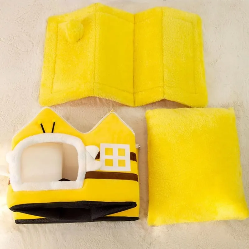 Yellow Bee House Shaped Pet Bed