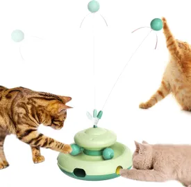 Zaabaaziba Interactive Cat Toys, Track Balls Kitten Toy for Indoor, High-Elasticity Cat Teaser Wand Cat Feather Toy, Perfect Toy for Multi-Cat Households for All Cat Breeds Green